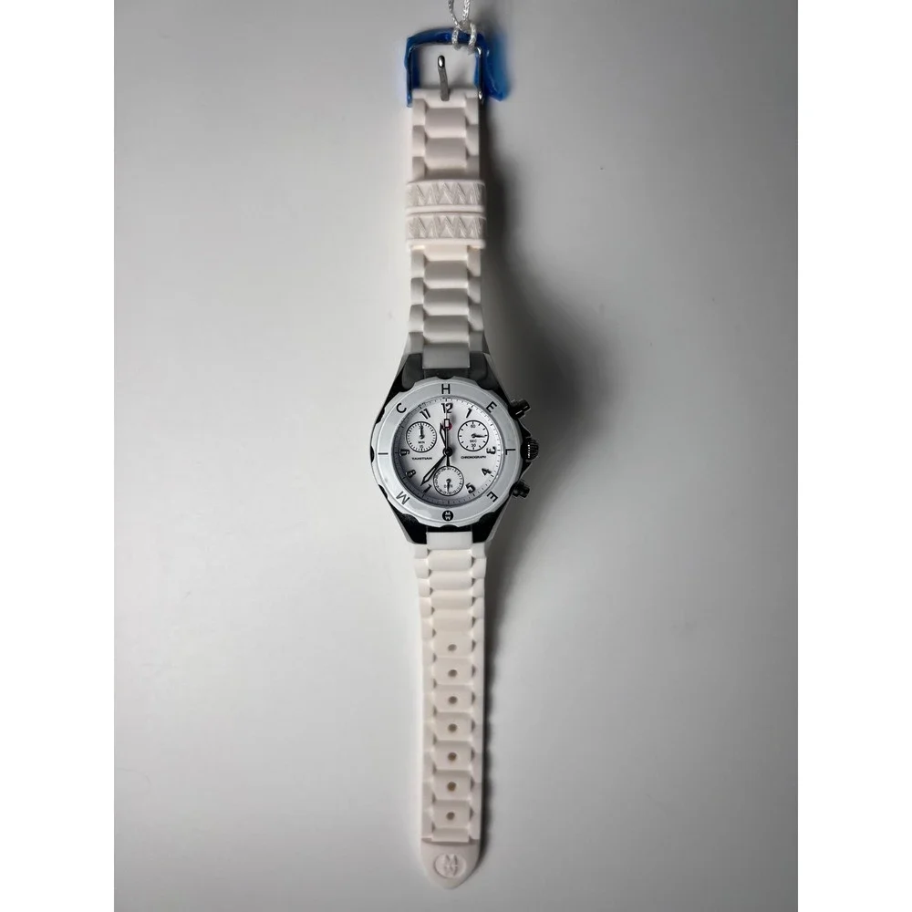 Michele Tahitian White Jelly Chronograph Steel Quartz Watch NWT